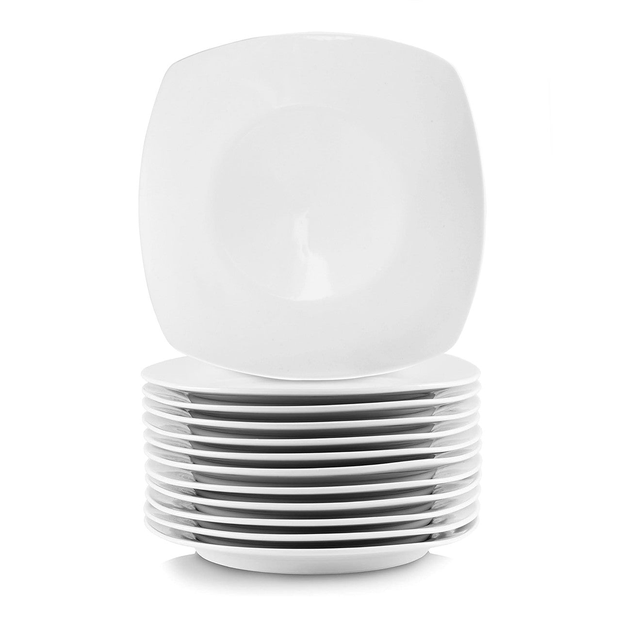 Elama 12 Piece Square Porcelain Large Dinner Plates in White