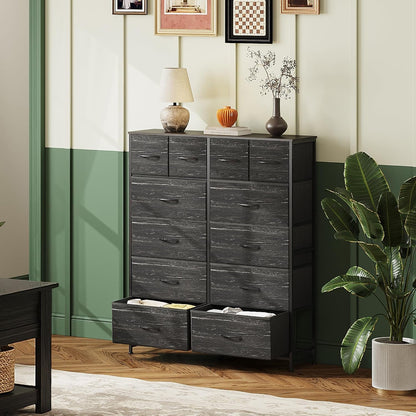 Charcoal Black Fabric Dresser With Storage Drawers