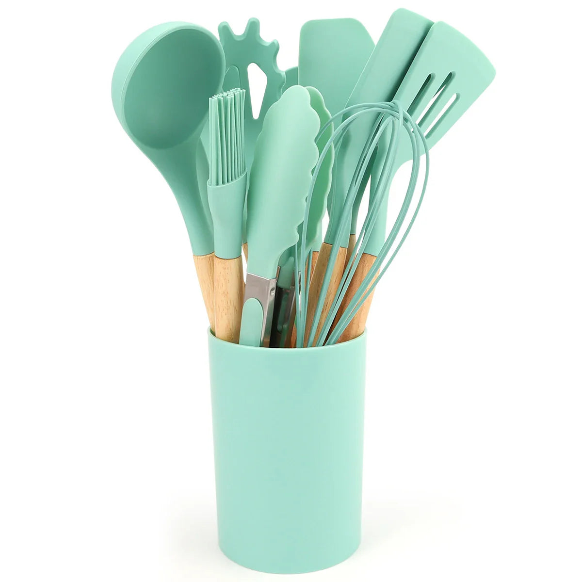 12Pcs Silicone Kitchen Utensil Set with Storage Bucket