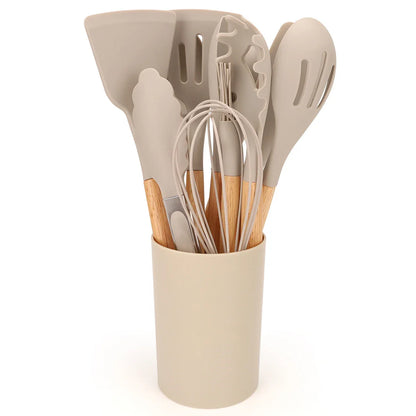 12Pcs Silicone Kitchen Utensil Set with Storage Bucket