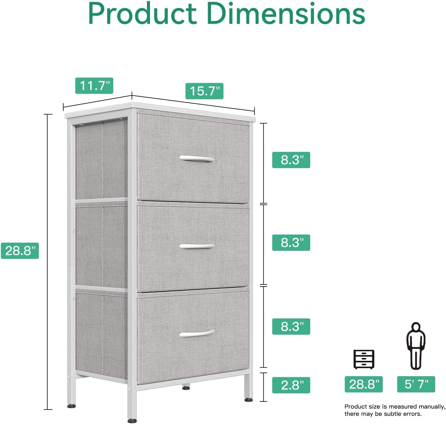 Light Grey Dresser With 3 Drawers For Bedroom Nightstand