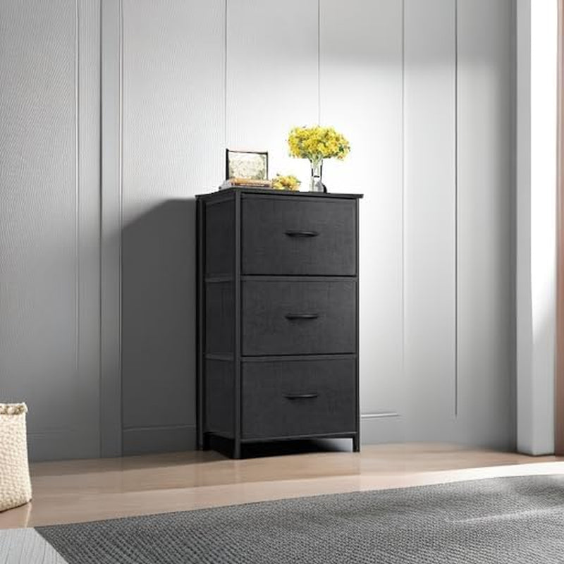 Black 3 Drawer Dresser Nightstand For Bedroom Compact