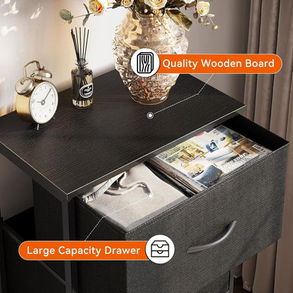 Black 3 Drawer Dresser Nightstand For Bedroom Compact