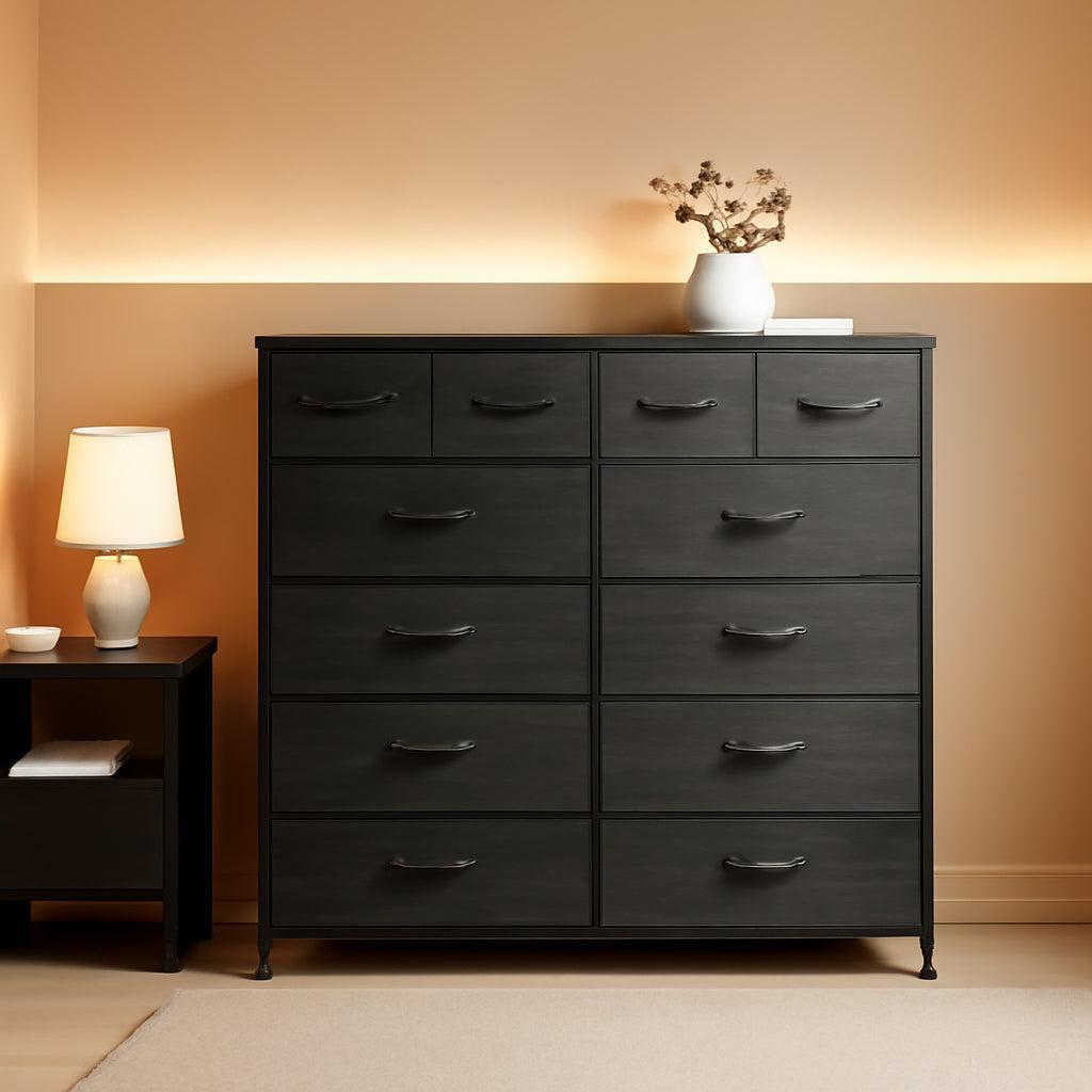 Charcoal Black Fabric Dresser With Storage Drawers