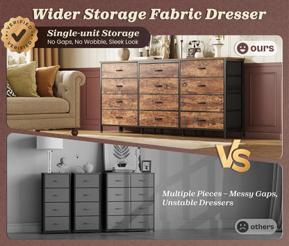 63Inch Dresser With Premium Fabric Drawers RusticBrown