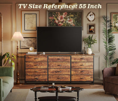 63Inch Dresser With Premium Fabric Drawers RusticBrown