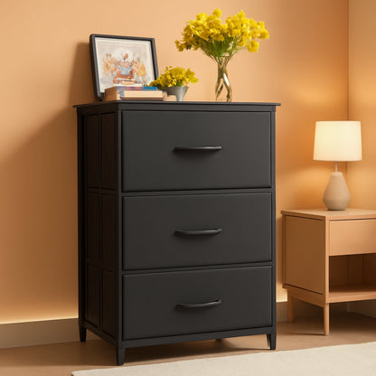 Black 3 Drawer Dresser Nightstand For Bedroom Compact