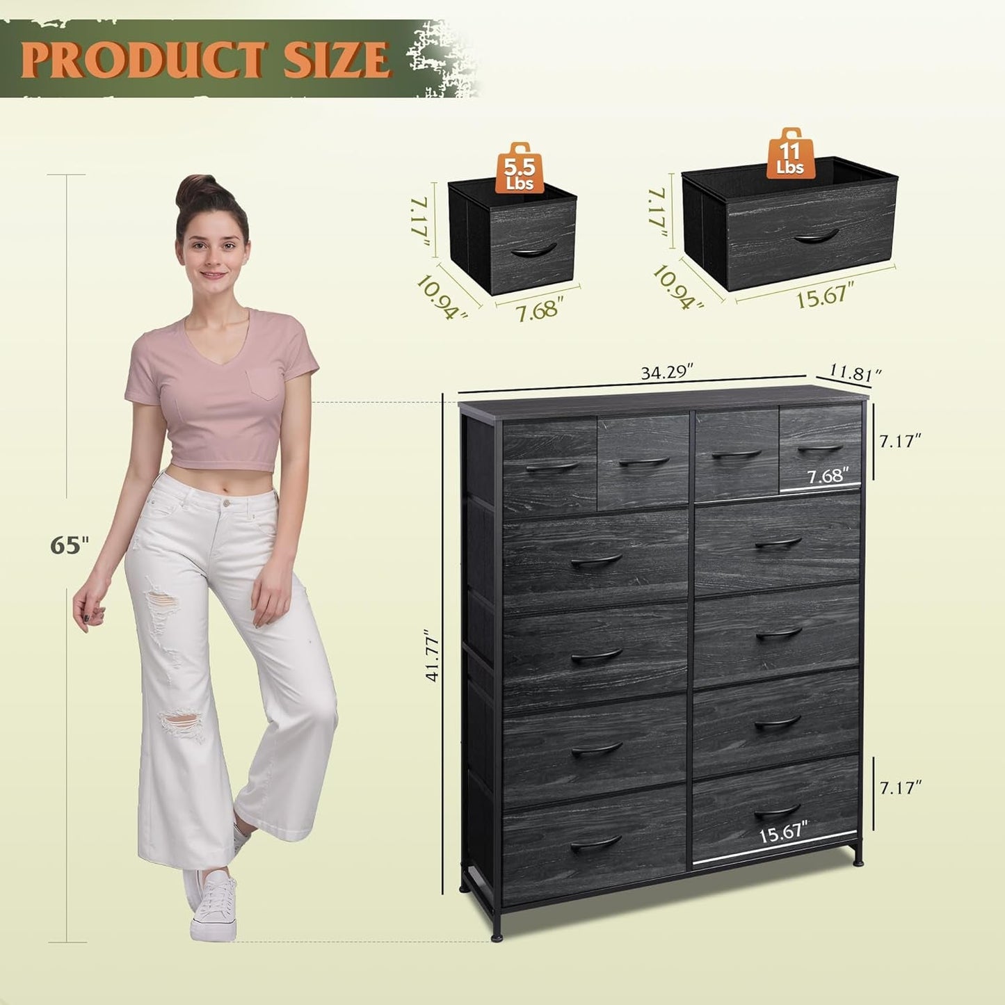 Charcoal Black Fabric Dresser With Storage Drawers
