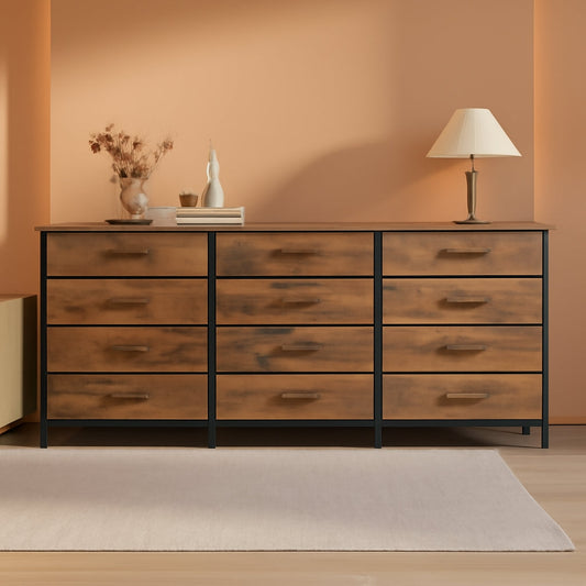 63Inch Dresser With Premium Fabric Drawers RusticBrown