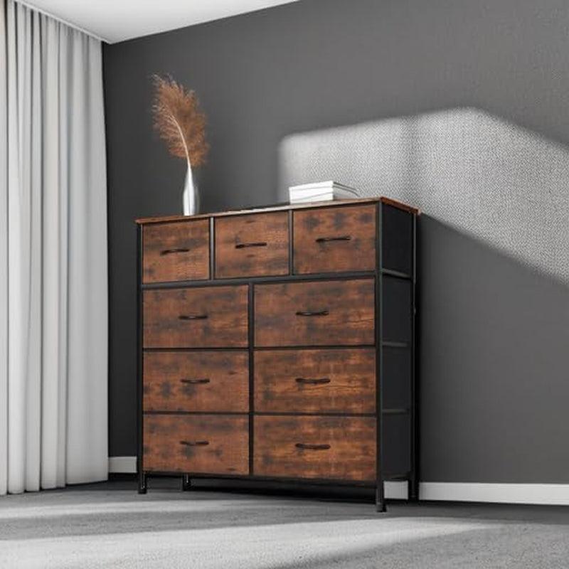 Resilient Brown Nine Drawer Dresser With Fabric Bins