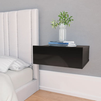NNEVL Floating Nightstand High Gloss Black 40x30x15 cm Chipboard