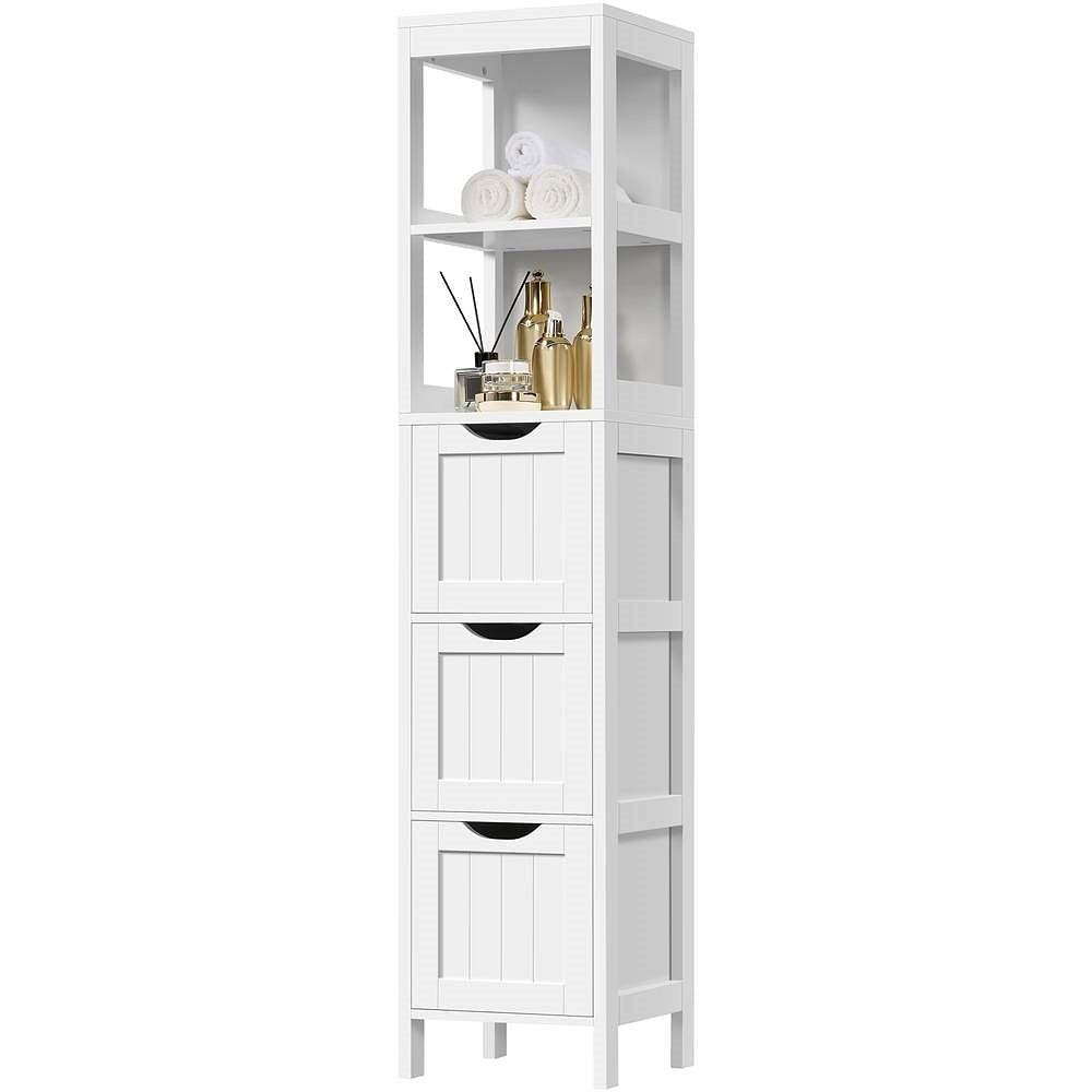 Bathroom Cabinet Tower with 3 Storage Drawers and 2 Shelves in White Wood Finish