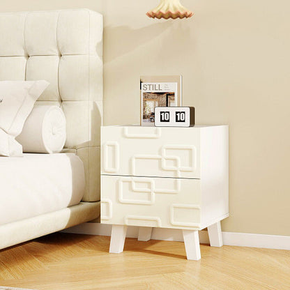 Modern Nightstand Side Table with Drawers and 3D Geometric Patterns-White