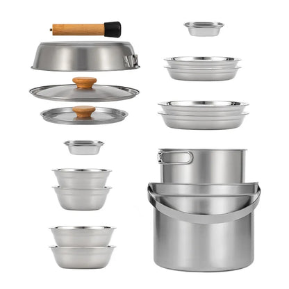 14-Piece Camping Cookware Set Silver