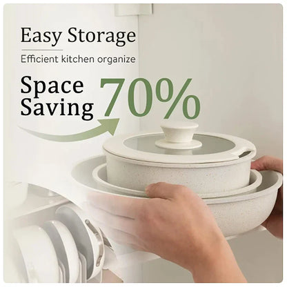 5-Piece Non-Stick Cookware Set Aluminum Alloy Pots and Pans with Lids White