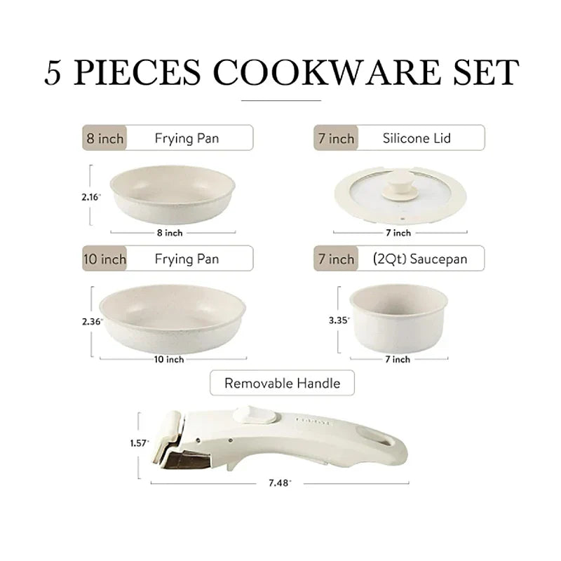 5-Piece Non-Stick Cookware Set Aluminum Alloy Pots and Pans with Lids White