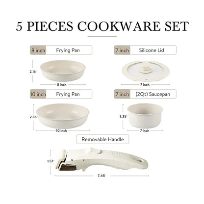 5-Piece Non-Stick Cookware Set Aluminum Alloy Pots and Pans with Lids White