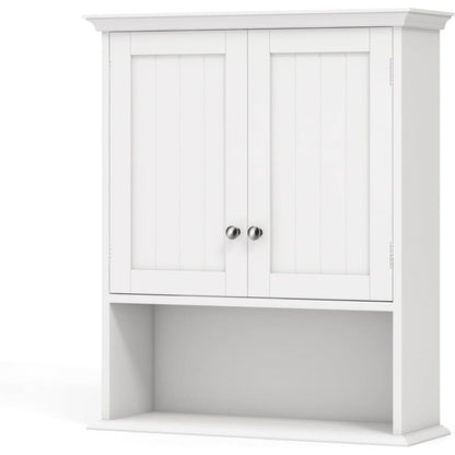 Wall Mounted Bathroom Medicine Cabinet with Open Storage Shelf in White