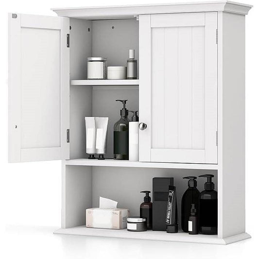 Wall Mounted Bathroom Medicine Cabinet with Open Storage Shelf in White