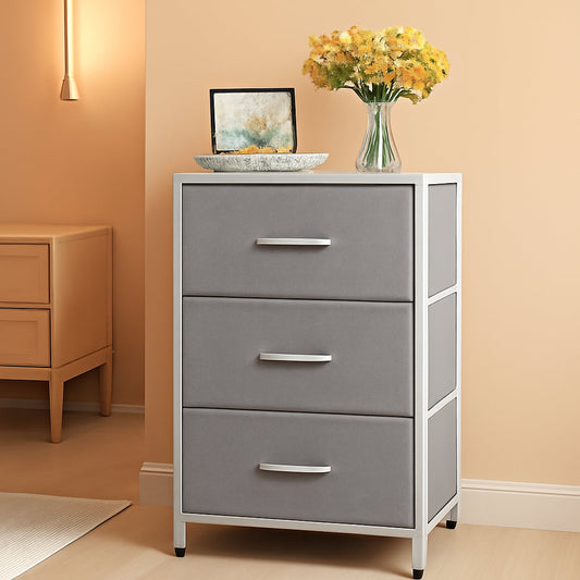 Light Grey Dresser With 3 Drawers For Bedroom Nightstand