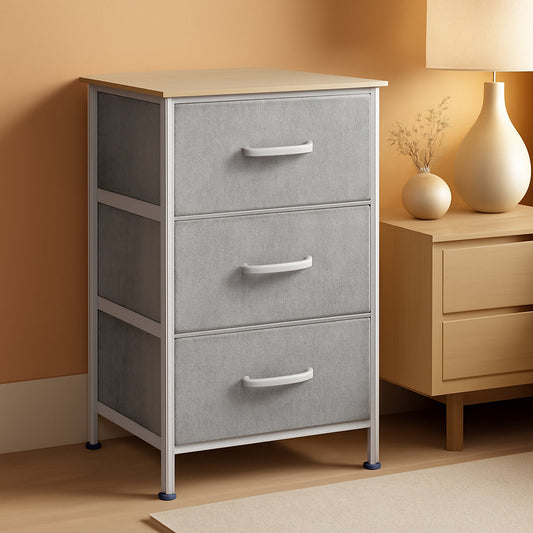 Light Grey Nightstand With 3 Drawers For Bedroom Hallway