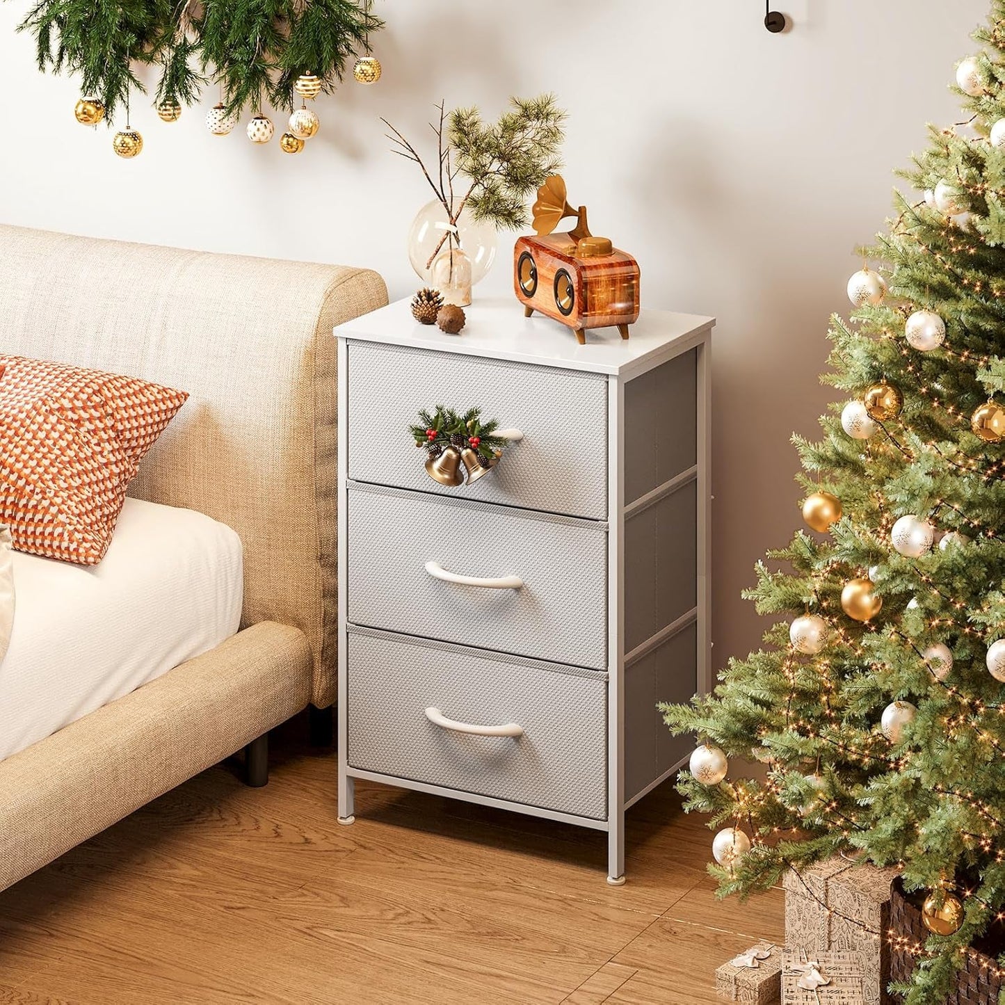 Light Grey Dresser With 3 Drawers For Bedroom Nightstand