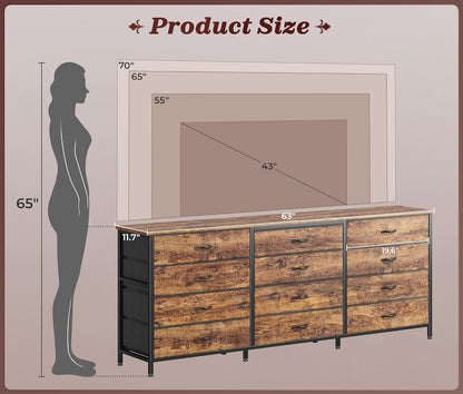 63Inch Dresser With Premium Fabric Drawers RusticBrown