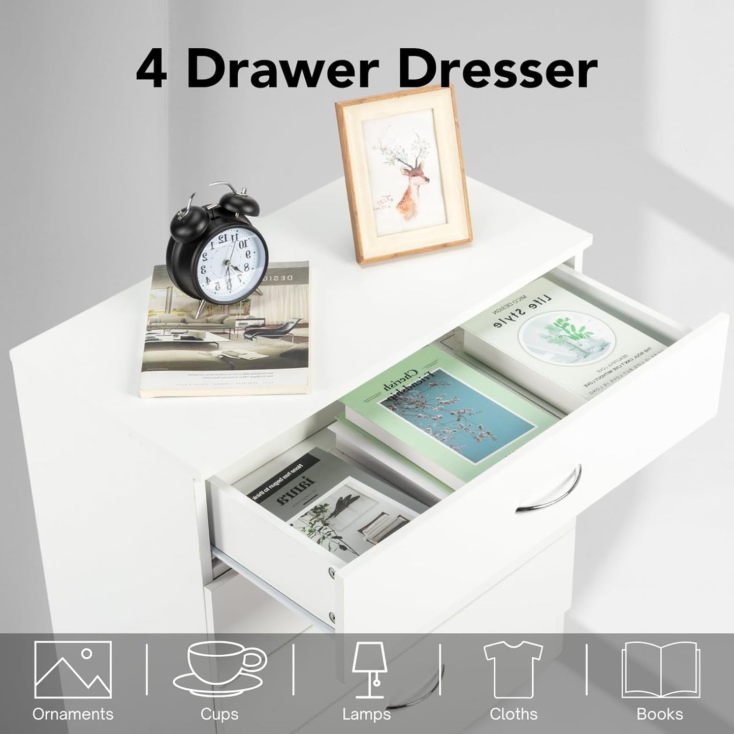 White 4 Drawer Dresser Contemporary Bedroom Storage