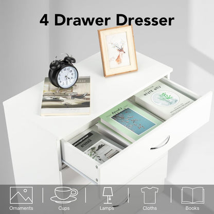 White 4 Drawer Dresser Contemporary Bedroom Storage