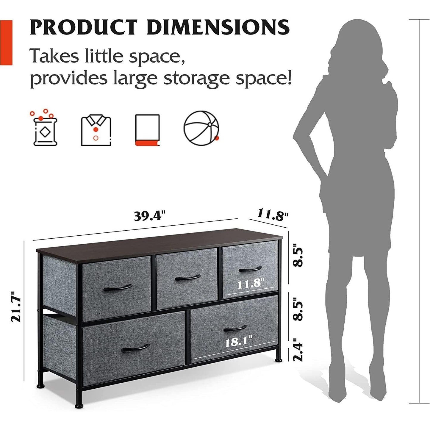 5 Drawer Fabric Dresser Organizer For Bedroom Storage
