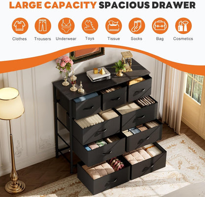 9 Drawer Black Dresser With Integrated Organization